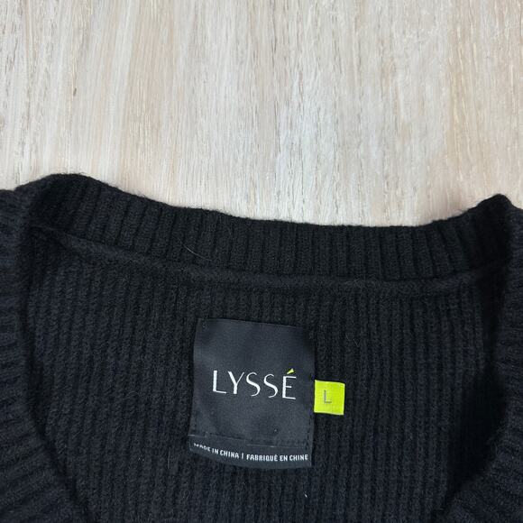 Lysse Black Riley Cold Shoulder Cut-Out V-Neck Rib Knit Pullover Sweater Large - Picture 9 of 13